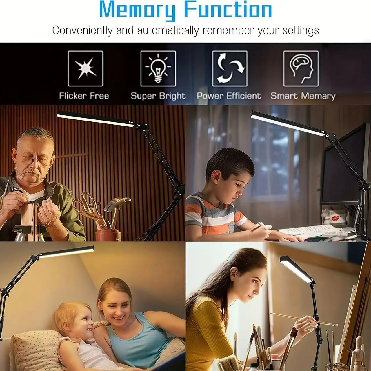 LED Desk Lamp Long Arm Foldable Clamp Adjustable Eye Caring Light with 3 Color Modes Dimmable for Reading Study and Office Work