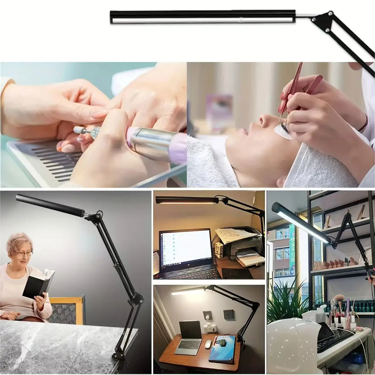 LED Desk Lamp Long Arm Foldable Clamp Adjustable Eye Caring Light with 3 Color Modes Dimmable for Reading Study and Office Work