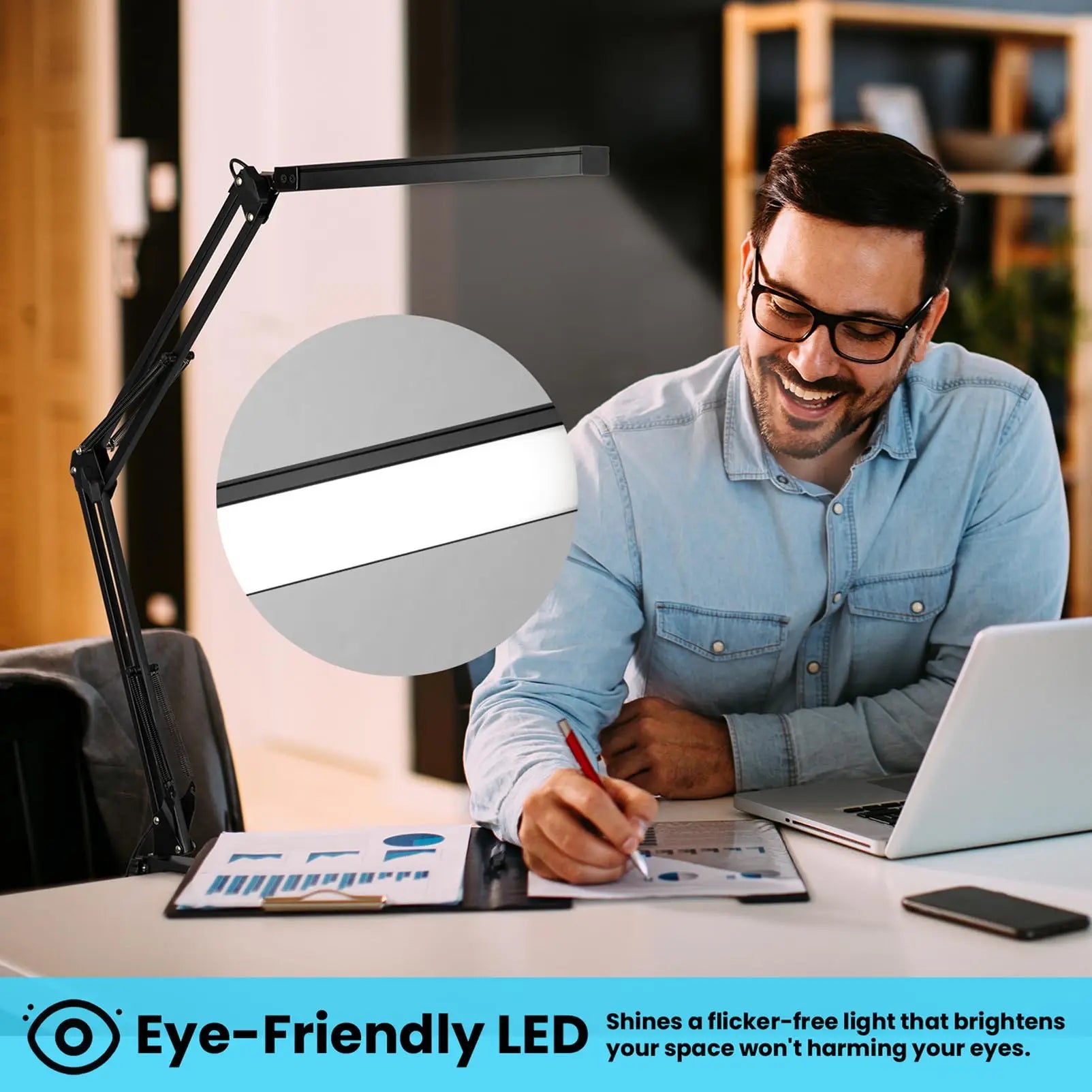 LED Desk Lamp Long Arm Foldable Clamp Adjustable Eye Caring Light with 3 Color Modes Dimmable for Reading Study and Office Work