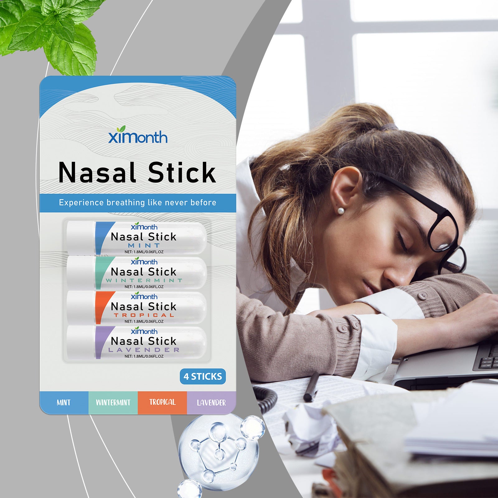 Nasal Stick 4 Pack Boom Boost Focus Enhance Breath Long Lasting Refreshing Sensation Aromatherapy Inhalation Cooling Oil Stick