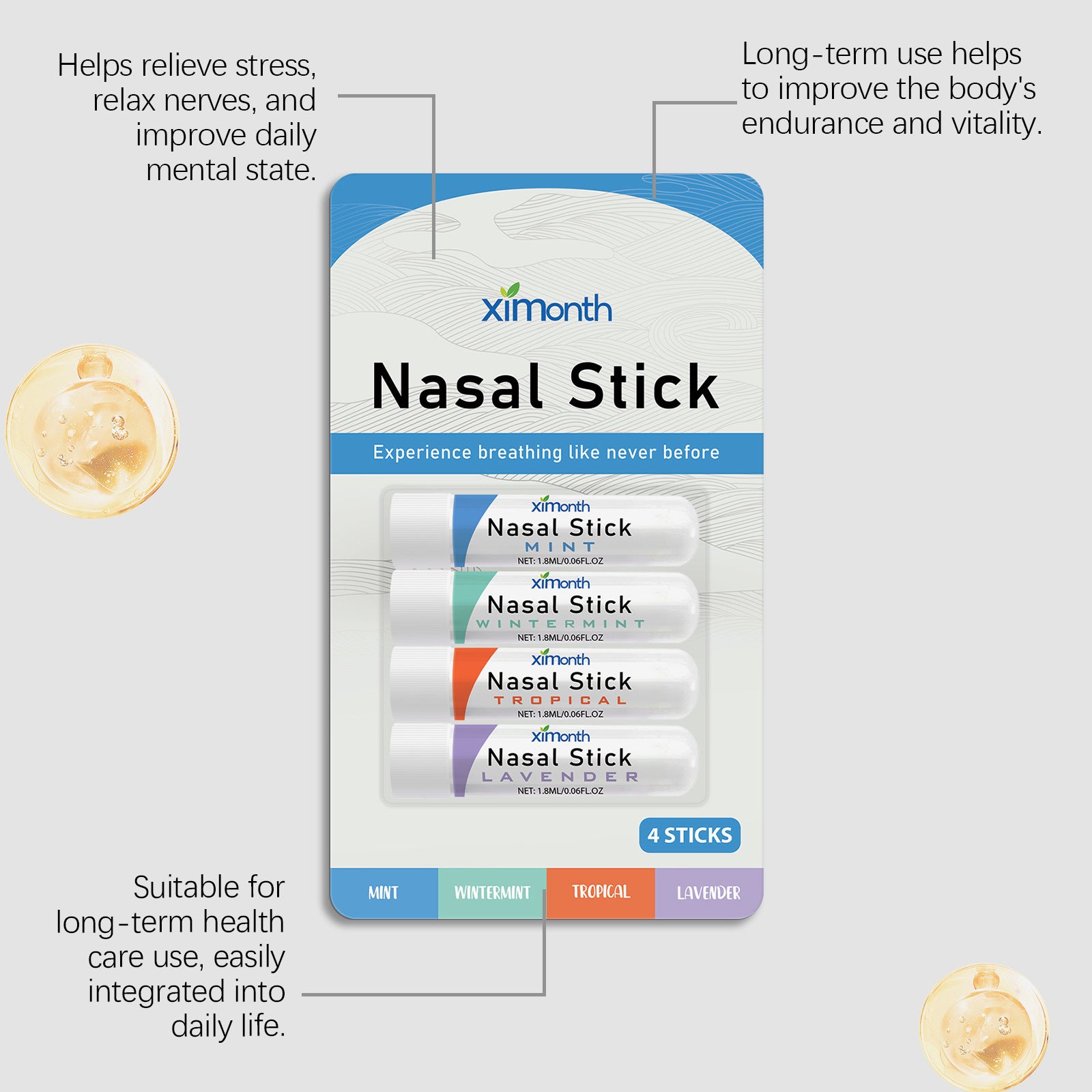 Nasal Stick 4 Pack Boom Boost Focus Enhance Breath Long Lasting Refreshing Sensation Aromatherapy Inhalation Cooling Oil Stick