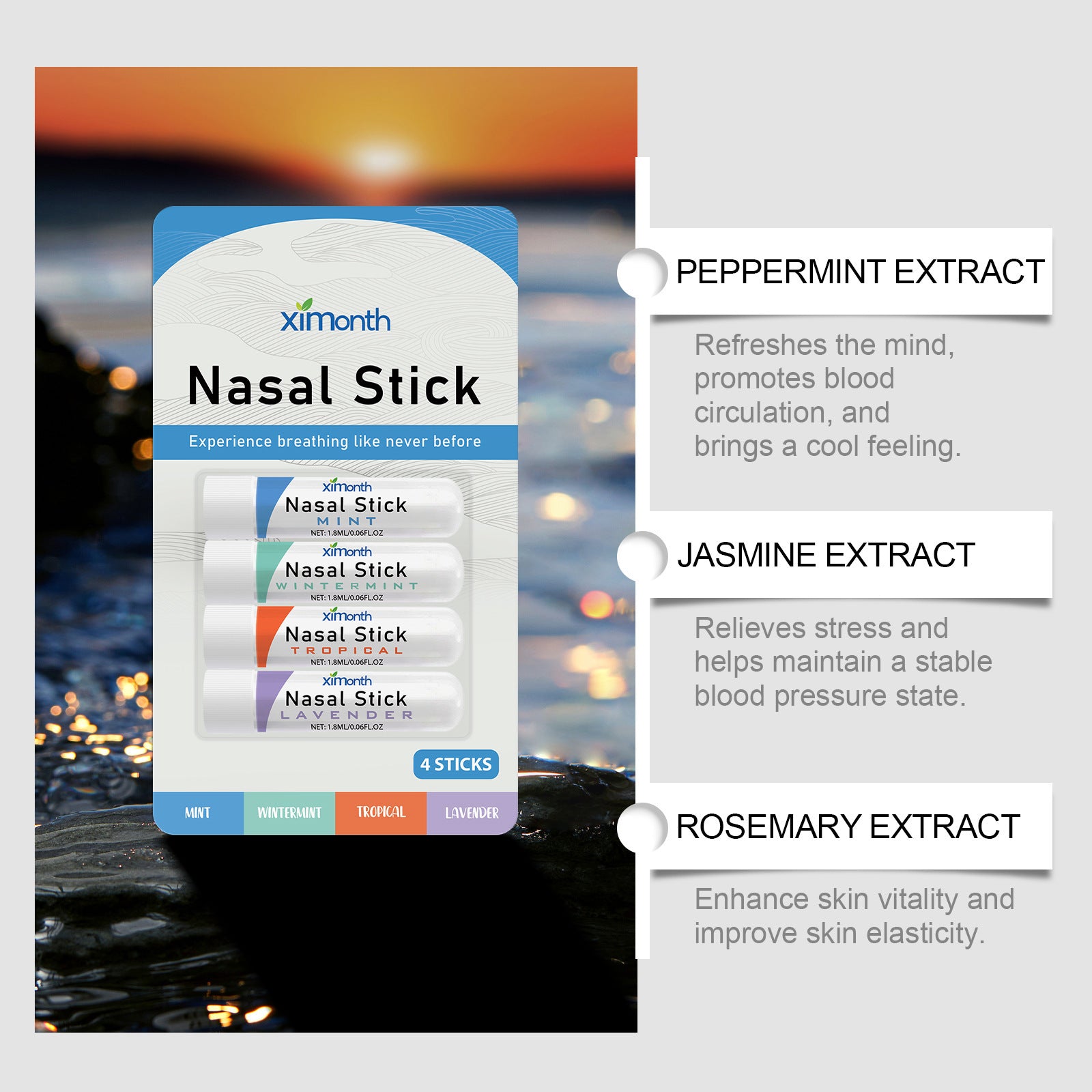 Nasal Stick 4 Pack Boom Boost Focus Enhance Breath Long Lasting Refreshing Sensation Aromatherapy Inhalation Cooling Oil Stick