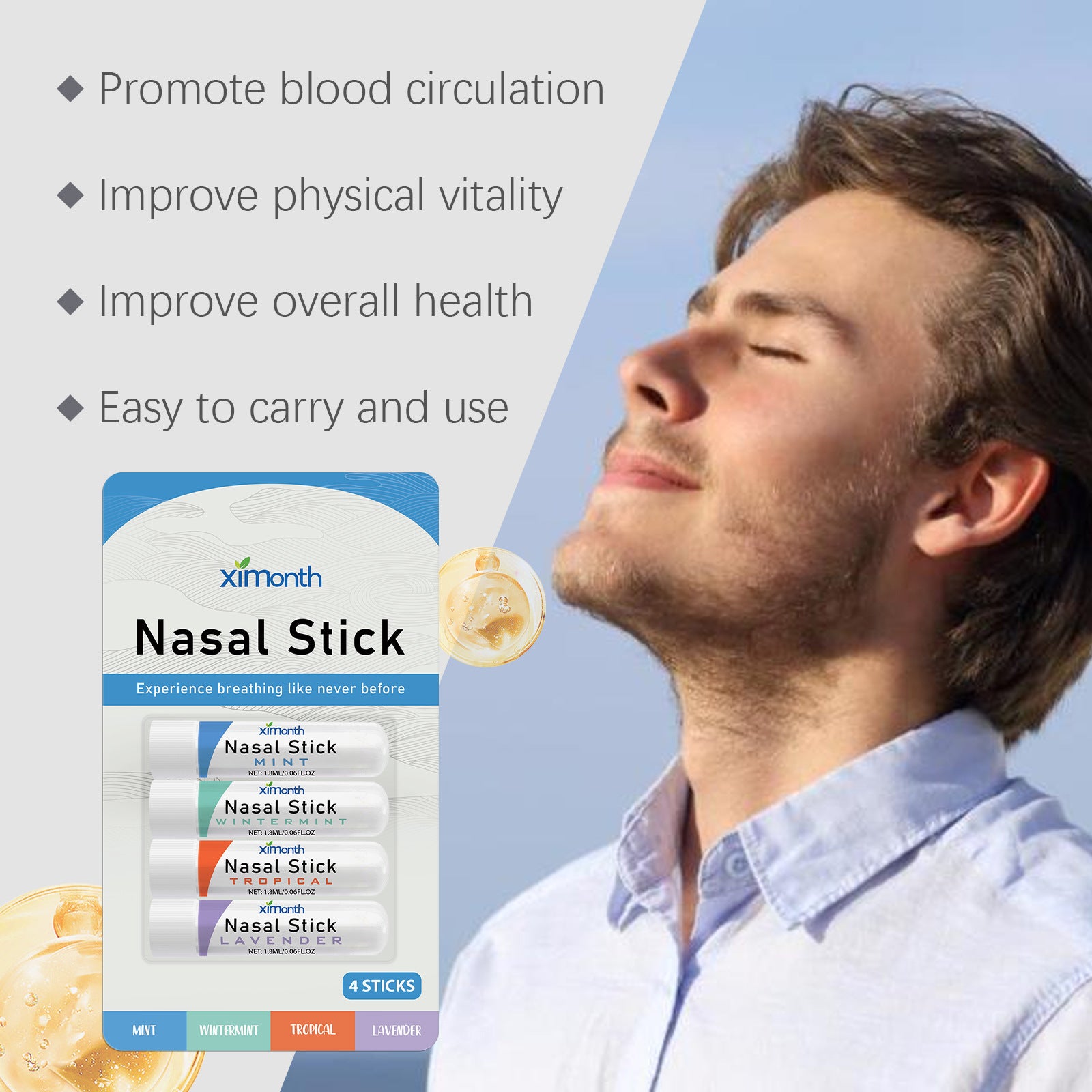 Nasal Stick 4 Pack Boom Boost Focus Enhance Breath Long Lasting Refreshing Sensation Aromatherapy Inhalation Cooling Oil Stick
