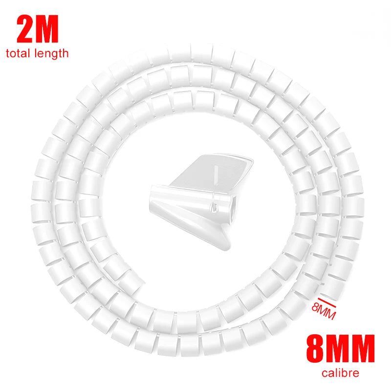 2M Cable Wire Protector Spiral Wrap Tube – Flexible PVC Cable Organizer Sleeve for Office & Home