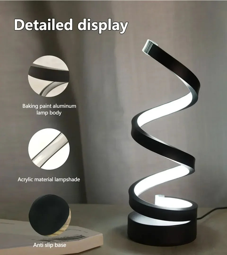 Creative Spiral LED Night Light – 3 Color Dimmable USB Table Lamp for Bedroom, Desk & Bedside