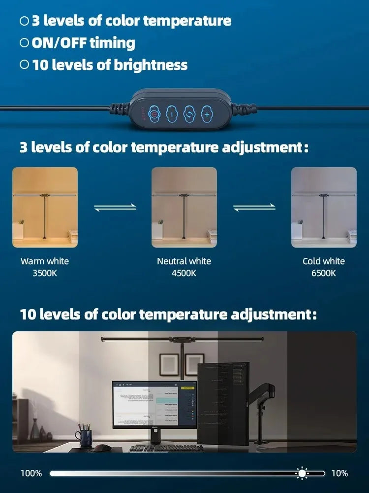 LED Desk Lamp Double/Single Head – Dimmable Gooseneck Eye-Caring Desk Light with Remote