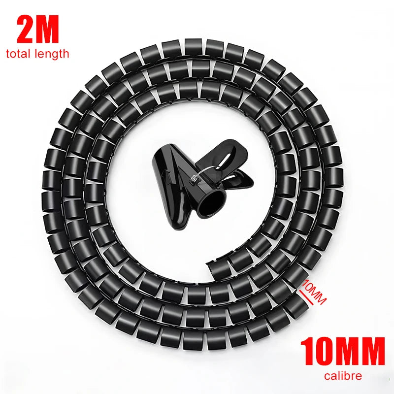 2M Cable Wire Protector Spiral Wrap Tube – Flexible PVC Cable Organizer Sleeve for Office & Home