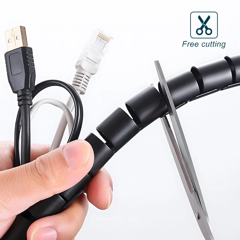 2M Cable Wire Protector Spiral Wrap Tube – Flexible PVC Cable Organizer Sleeve for Office & Home