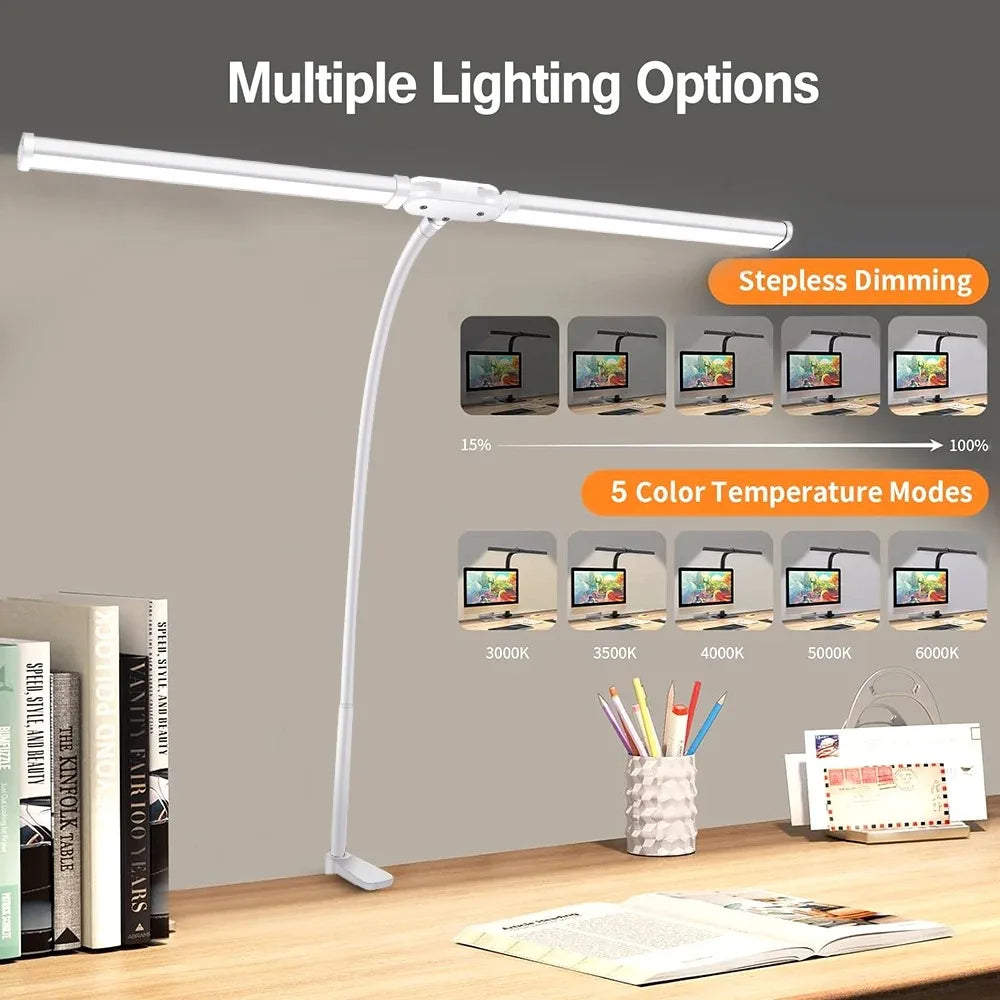 LED Desk Lamp Double/Single Head – Dimmable Gooseneck Eye-Caring Desk Light with Remote
