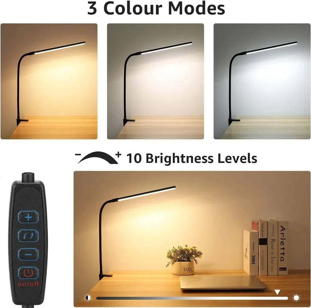 LED Desk Lamp Double/Single Head – Dimmable Gooseneck Eye-Caring Desk Light with Remote