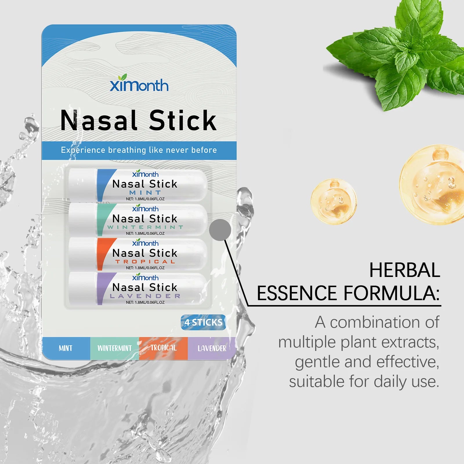 Nasal Stick 4 Pack Boom Boost Focus Enhance Breath Long Lasting Refreshing Sensation Aromatherapy Inhalation Cooling Oil Stick