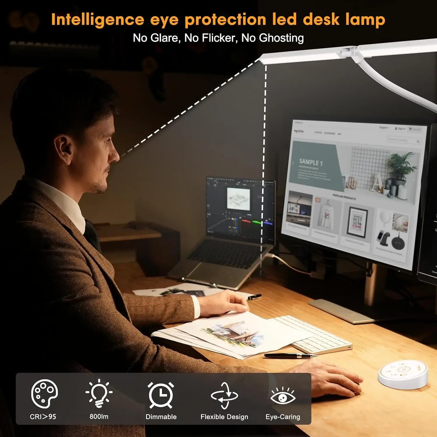 LED Desk Lamp Double/Single Head – Dimmable Gooseneck Eye-Caring Desk Light with Remote