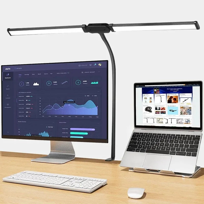 LED Desk Lamp Double/Single Head – Dimmable Gooseneck Eye-Caring Desk Light with Remote