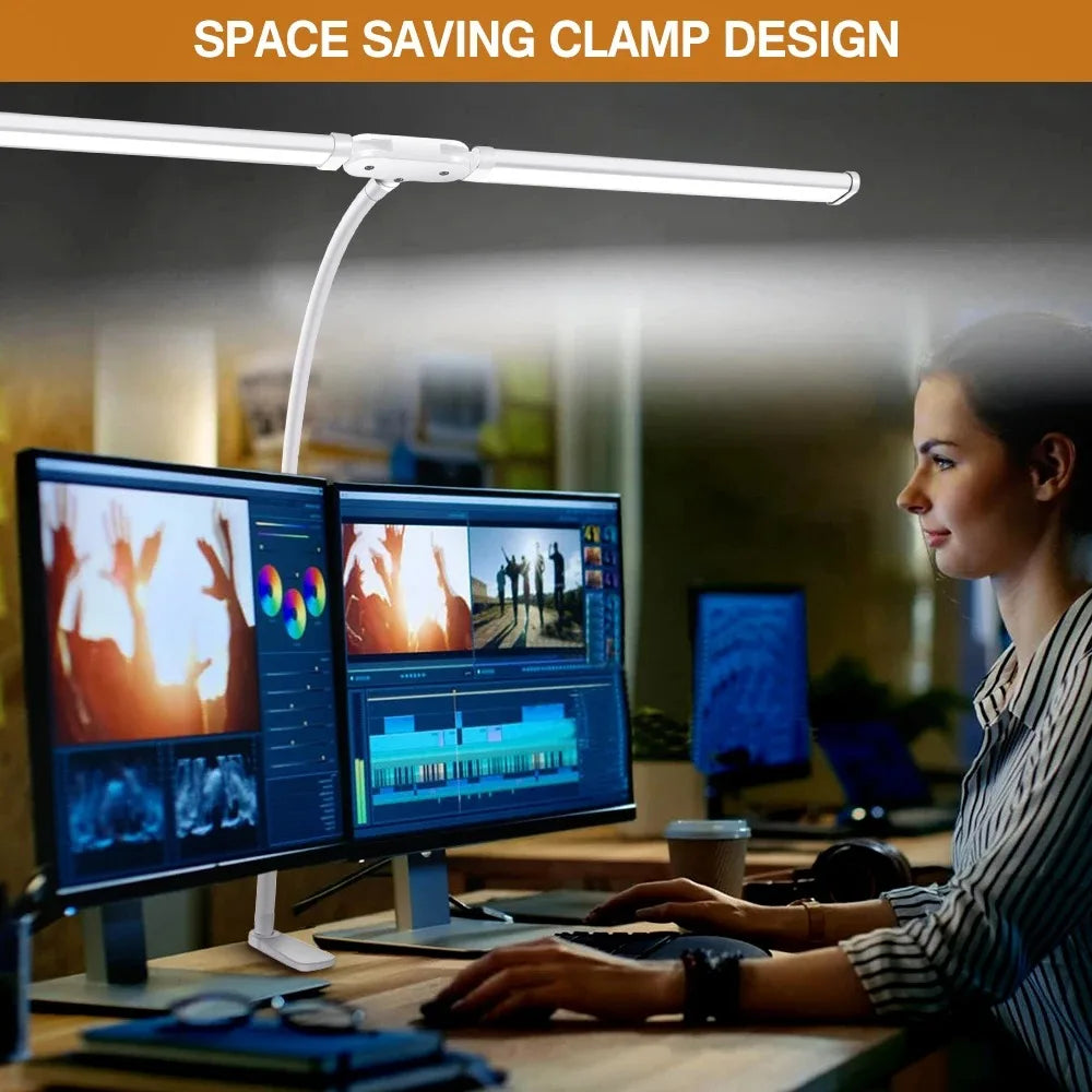 LED Desk Lamp Double/Single Head – Dimmable Gooseneck Eye-Caring Desk Light with Remote