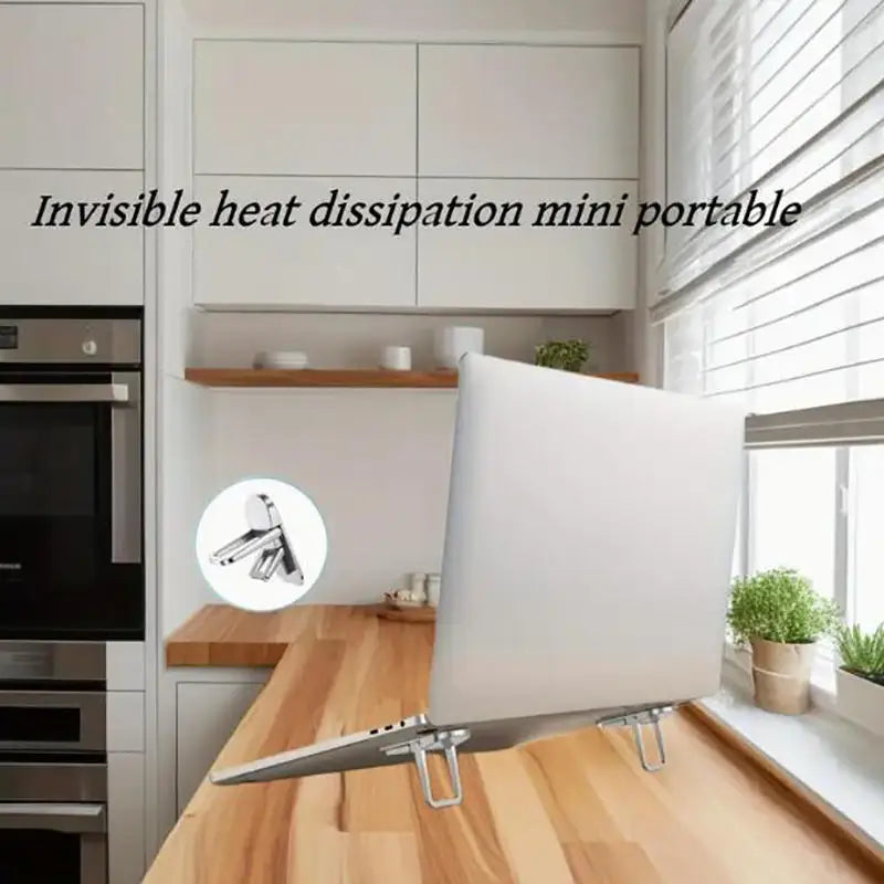 2PCS Mini Foldable Laptop Stand – Invisible Self-Adhesive Adjustable Keyboard Riser for Laptop & Tablet