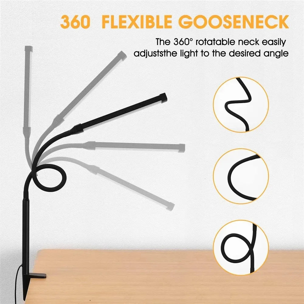 LED Desk Lamp Double/Single Head – Dimmable Gooseneck Eye-Caring Desk Light with Remote
