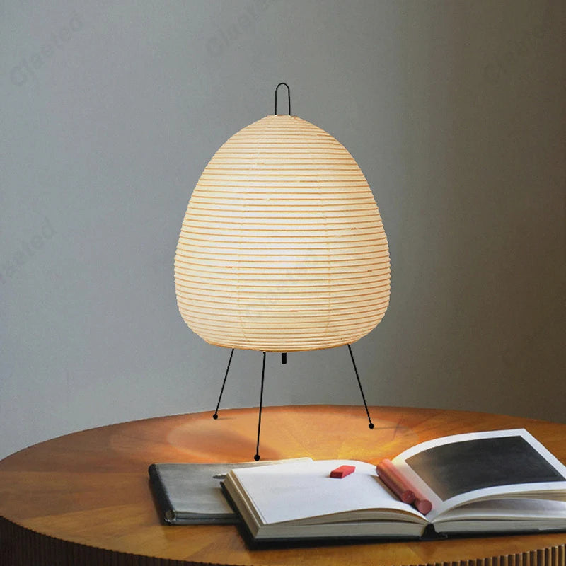 Japanese Style Paper Table Lamp – Tripod Rice Paper LED Desk Lamp for Bedroom & Home Decor