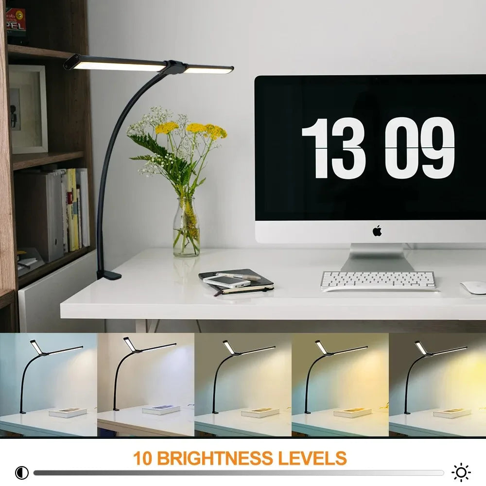 LED Desk Lamp Double/Single Head – Dimmable Gooseneck Eye-Caring Desk Light with Remote