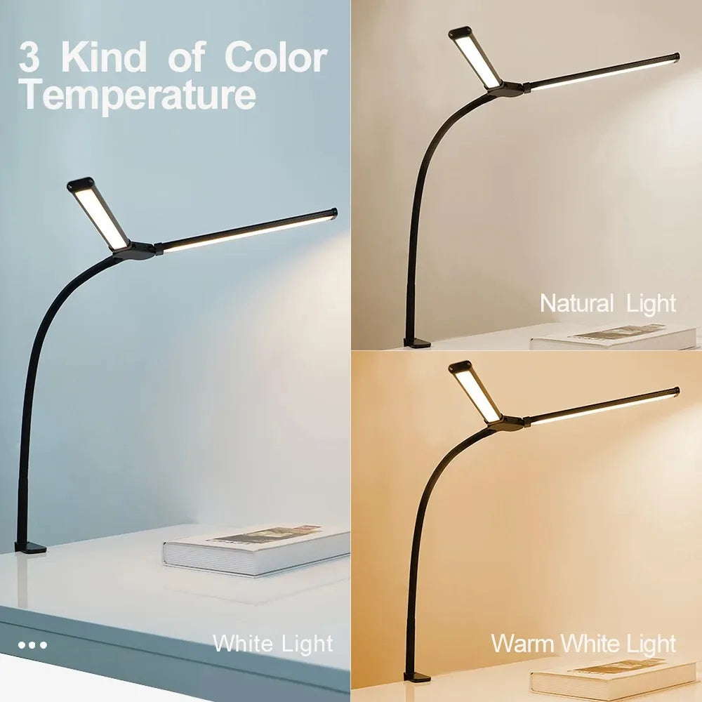 LED Desk Lamp Double/Single Head – Dimmable Gooseneck Eye-Caring Desk Light with Remote