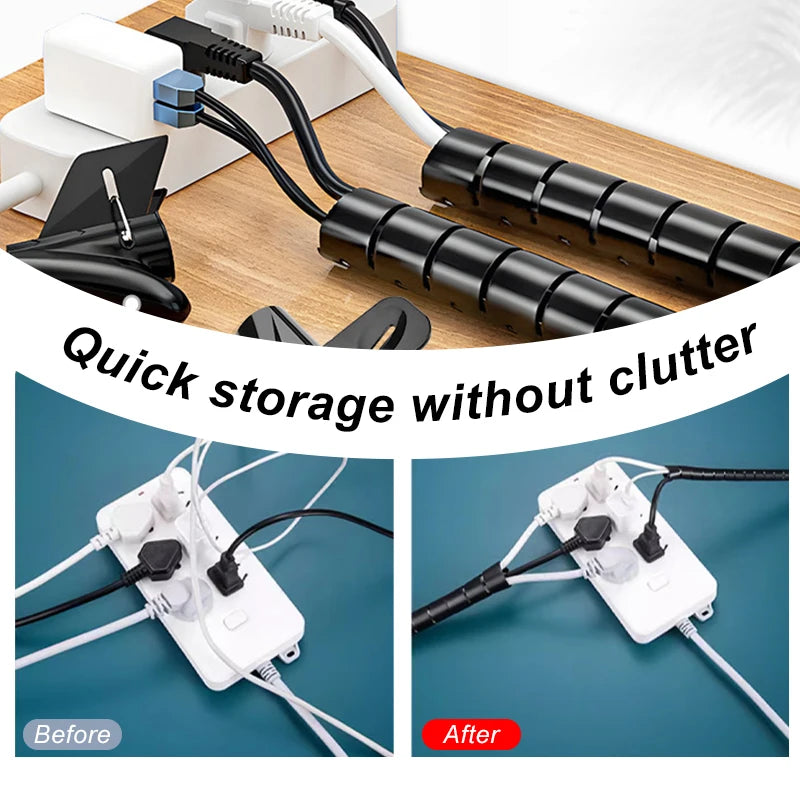 2M Cable Wire Protector Spiral Wrap Tube – Flexible PVC Cable Organizer Sleeve for Office & Home