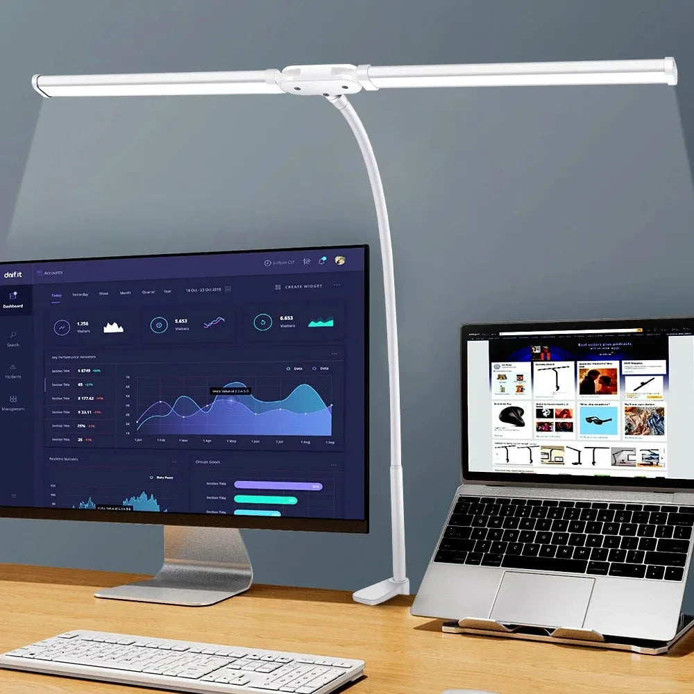 LED Desk Lamp Double/Single Head – Dimmable Gooseneck Eye-Caring Desk Light with Remote