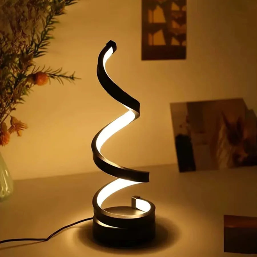Creative Spiral LED Night Light – 3 Color Dimmable USB Table Lamp for Bedroom, Desk & Bedside