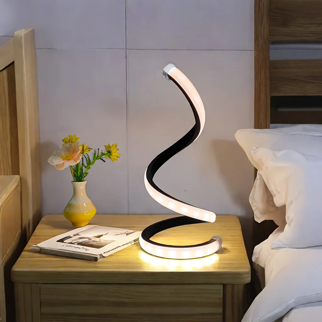 Creative Spiral LED Night Light – 3 Color Dimmable USB Table Lamp for Bedroom, Desk & Bedside