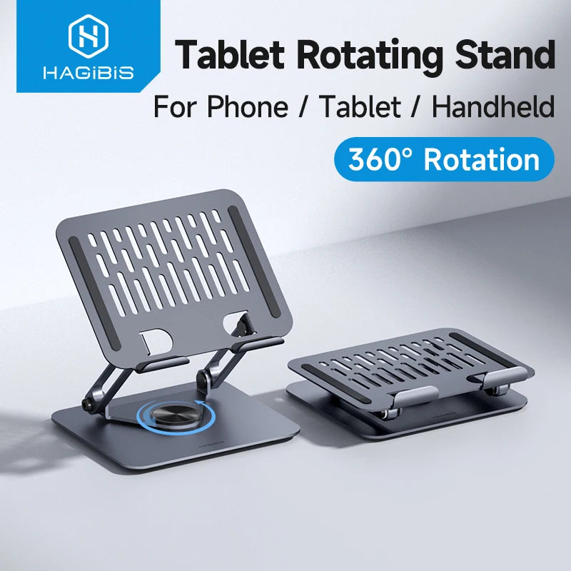 Hagibis 360° Rotating Tablet Stand – Adjustable Aluminum Dual Rod Foldable Holder for iPad Pro, Switch & ROG