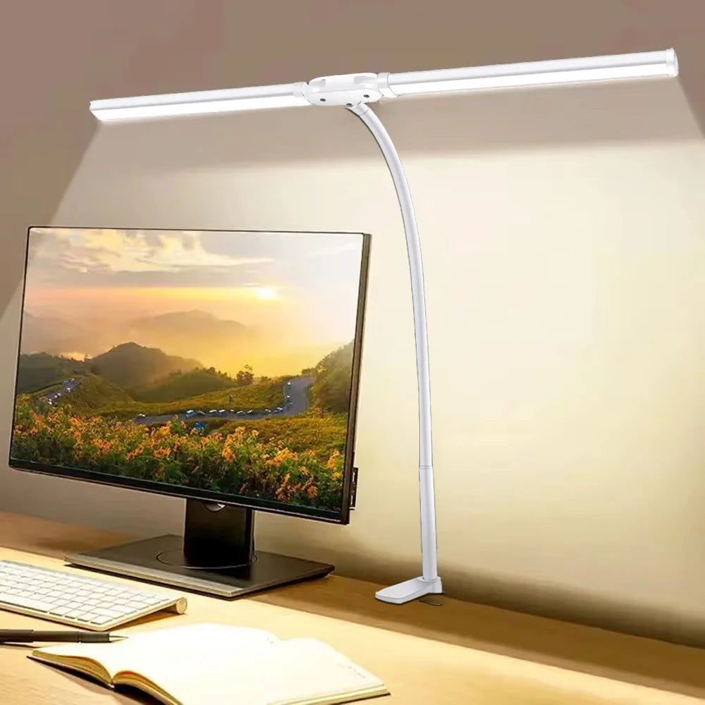LED Desk Lamp Double/Single Head – Dimmable Gooseneck Eye-Caring Desk Light with Remote