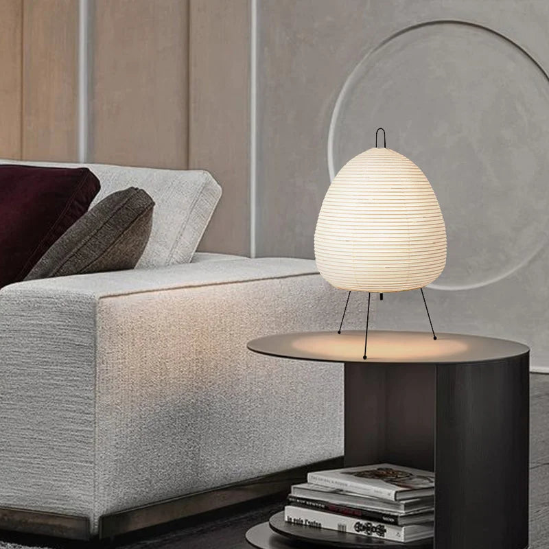 Japanese Style Paper Table Lamp – Tripod Rice Paper LED Desk Lamp for Bedroom & Home Decor