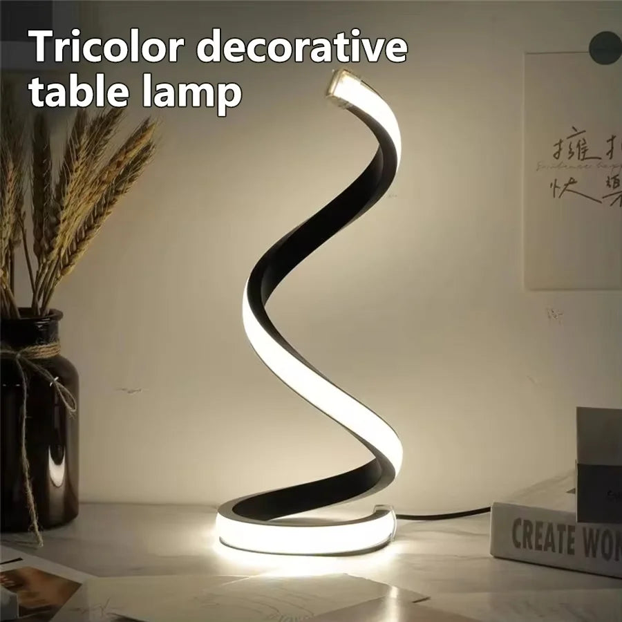 Creative Spiral LED Night Light – 3 Color Dimmable USB Table Lamp for Bedroom, Desk & Bedside