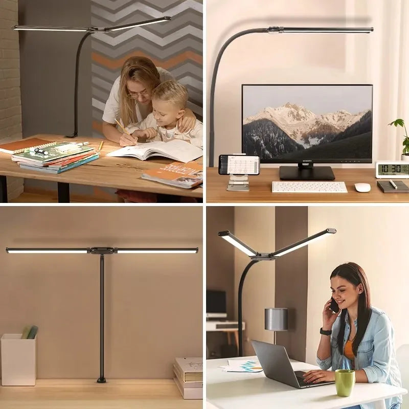 LED Desk Lamp Double/Single Head – Dimmable Gooseneck Eye-Caring Desk Light with Remote
