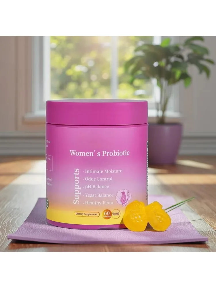 Women’s Probiotic Gummies with Prebiotics Pineapple Flavor Vegan Daily Supplement Digestive Friendly Formula 60 Count