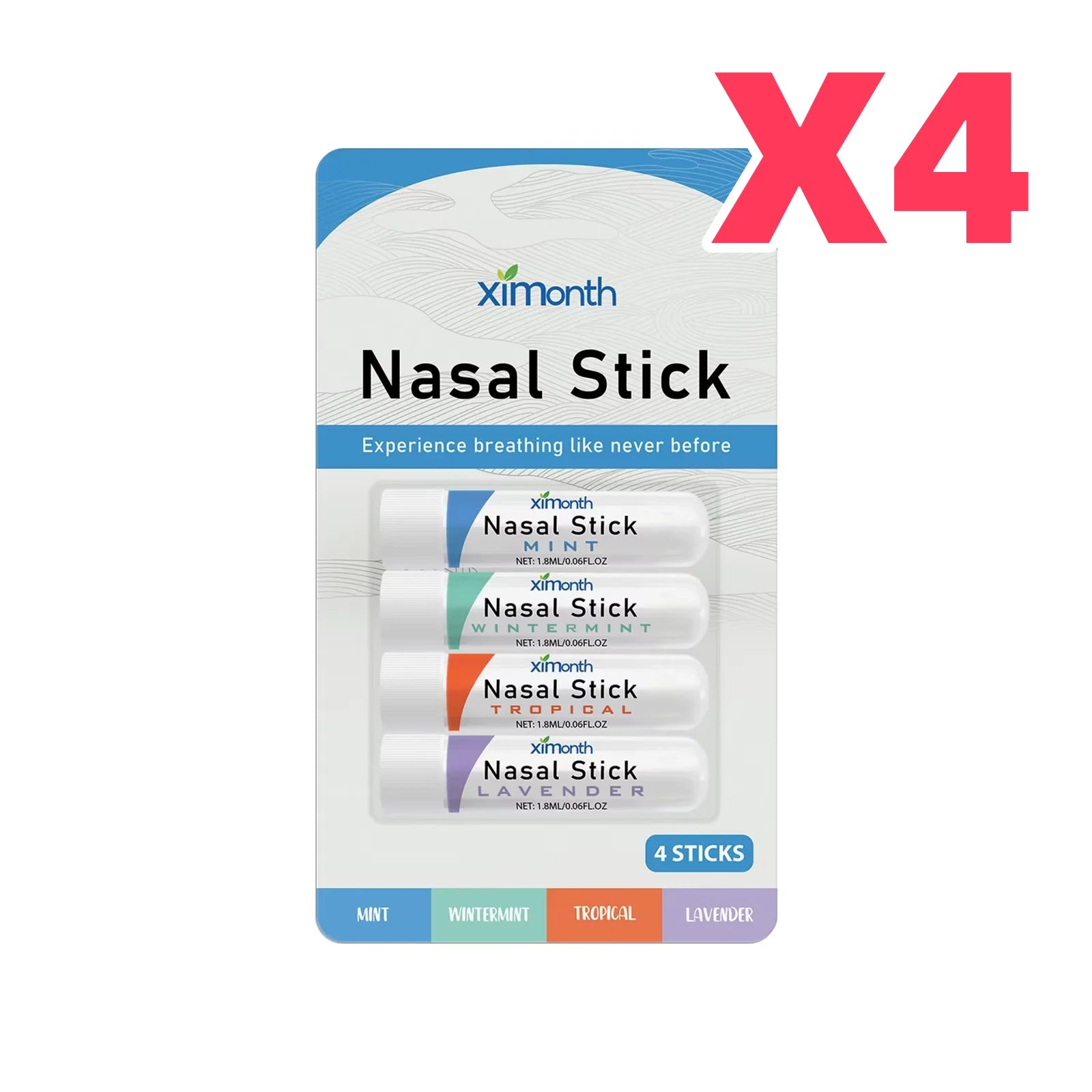 Nasal Stick 4 Pack Boom Boost Focus Enhance Breath Long Lasting Refreshing Sensation Aromatherapy Inhalation Cooling Oil Stick