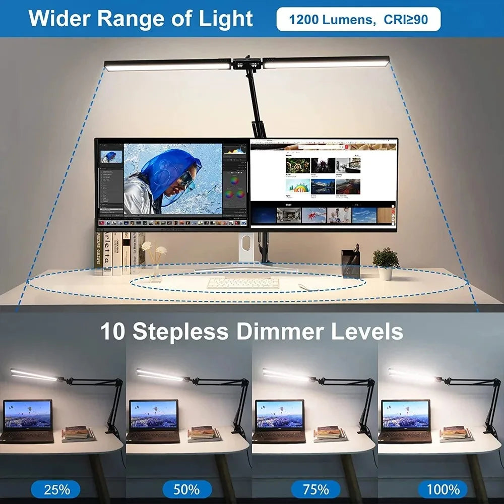 LED Desk Lamp Double/Single Head – Dimmable Gooseneck Eye-Caring Desk Light with Remote