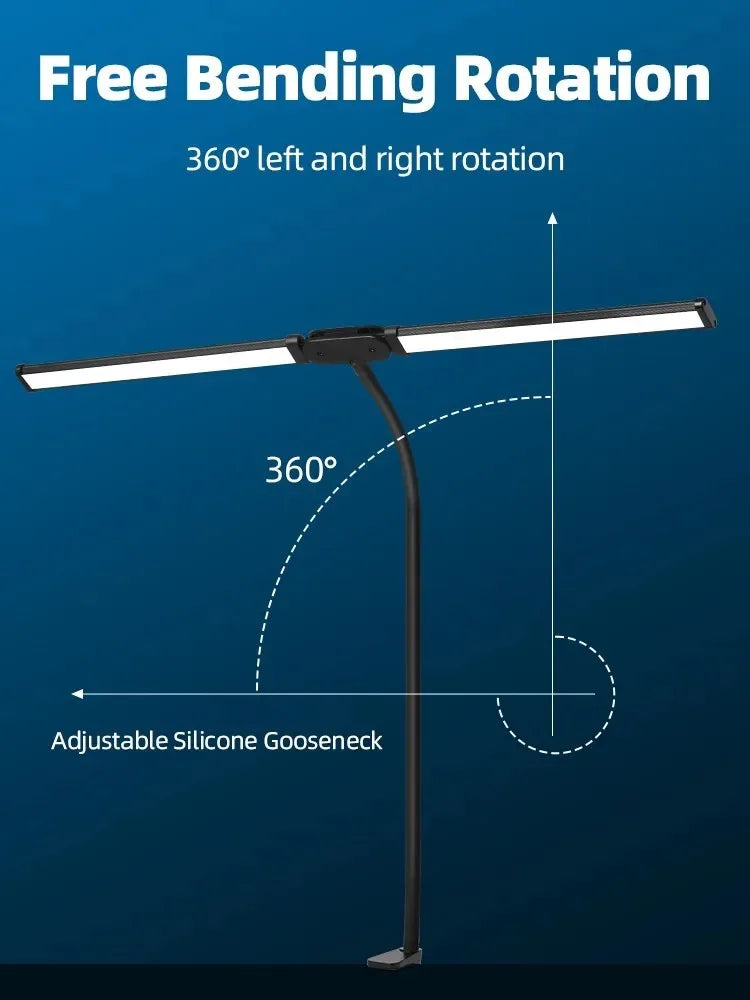 LED Desk Lamp Double/Single Head – Dimmable Gooseneck Eye-Caring Desk Light with Remote