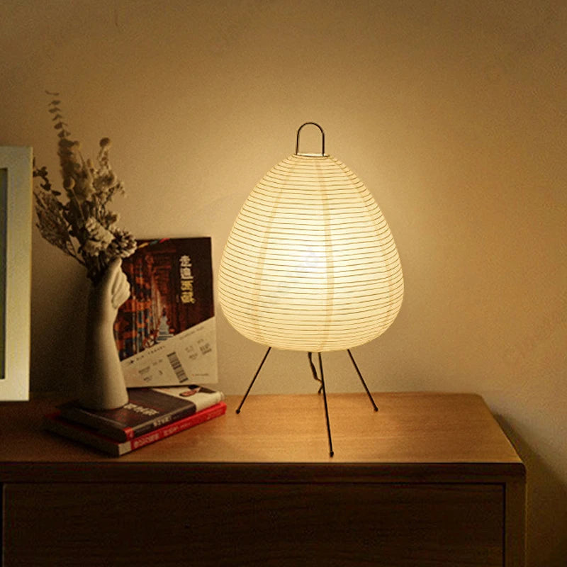 Japanese Style Paper Table Lamp – Tripod Rice Paper LED Desk Lamp for Bedroom & Home Decor