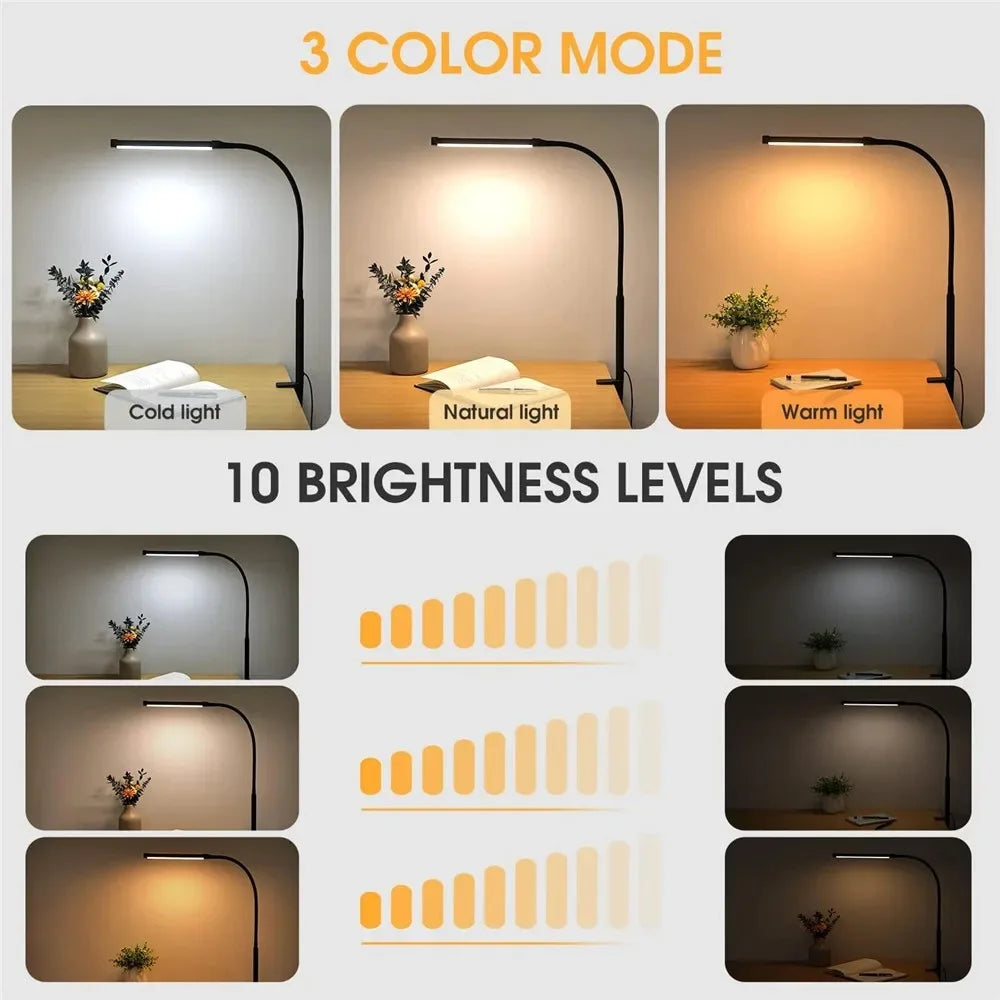 LED Desk Lamp Double/Single Head – Dimmable Gooseneck Eye-Caring Desk Light with Remote