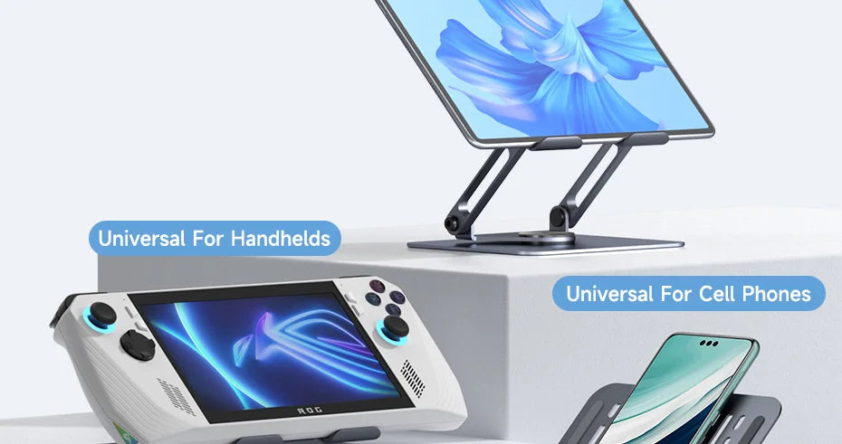 Hagibis 360° Rotating Tablet Stand – Adjustable Aluminum Dual Rod Foldable Holder for iPad Pro, Switch & ROG