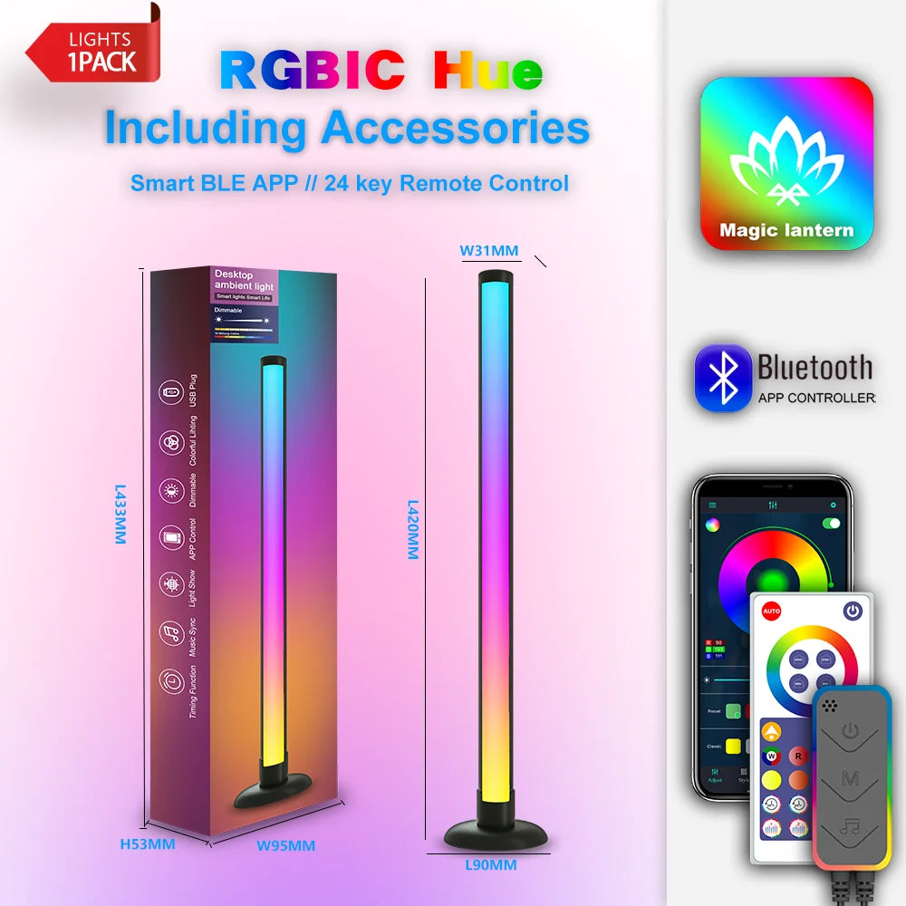 RGB Ambient Light WIFI Bluetooth Double-sided Luminous 24 Key Remote Control Intelligent App LED Desktop Light Ambient Light