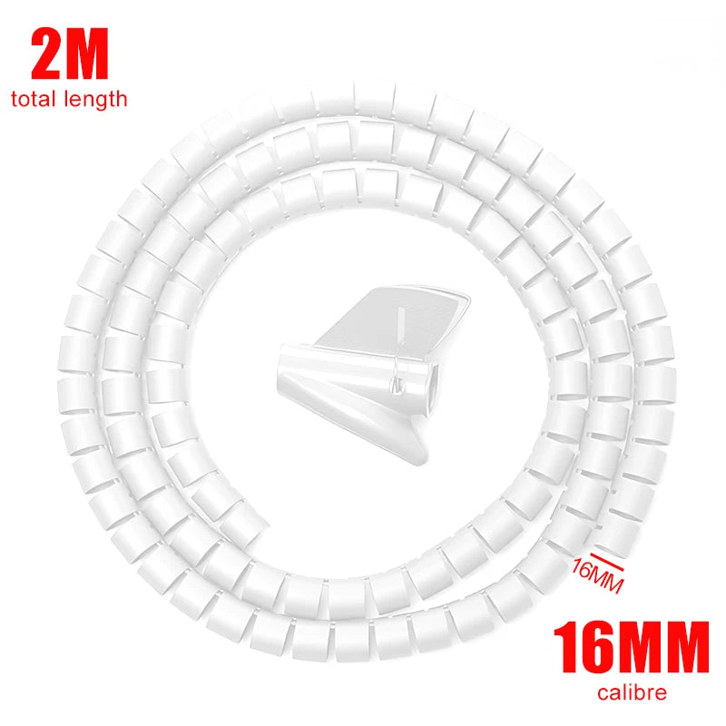 2M Cable Wire Protector Spiral Wrap Tube – Flexible PVC Cable Organizer Sleeve for Office & Home