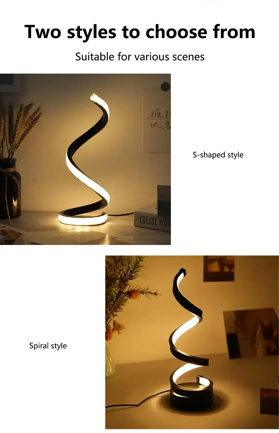 Creative Spiral LED Night Light – 3 Color Dimmable USB Table Lamp for Bedroom, Desk & Bedside