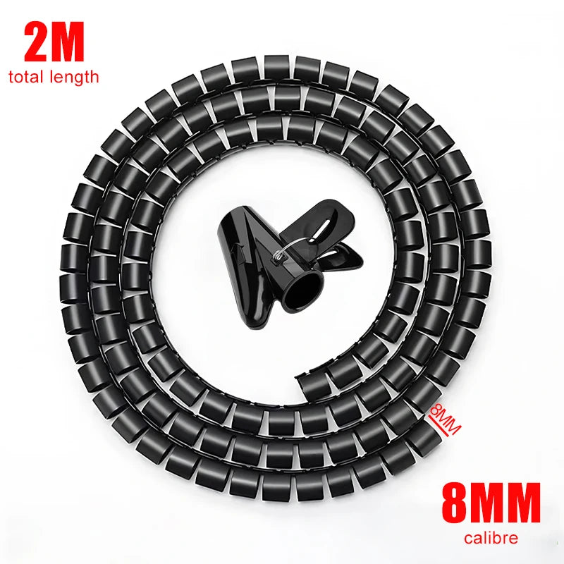 2M Cable Wire Protector Spiral Wrap Tube – Flexible PVC Cable Organizer Sleeve for Office & Home