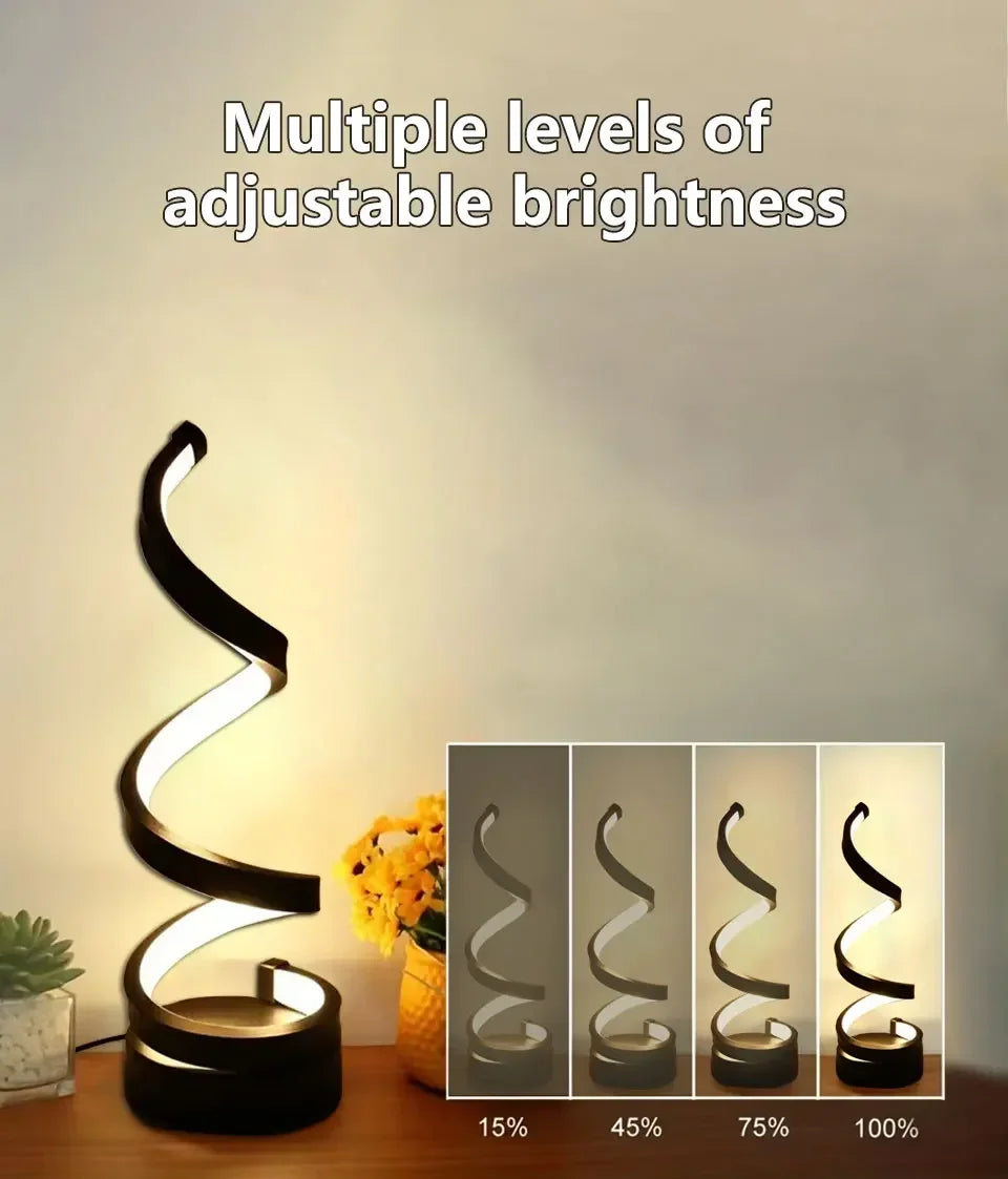 Creative Spiral LED Night Light – 3 Color Dimmable USB Table Lamp for Bedroom, Desk & Bedside