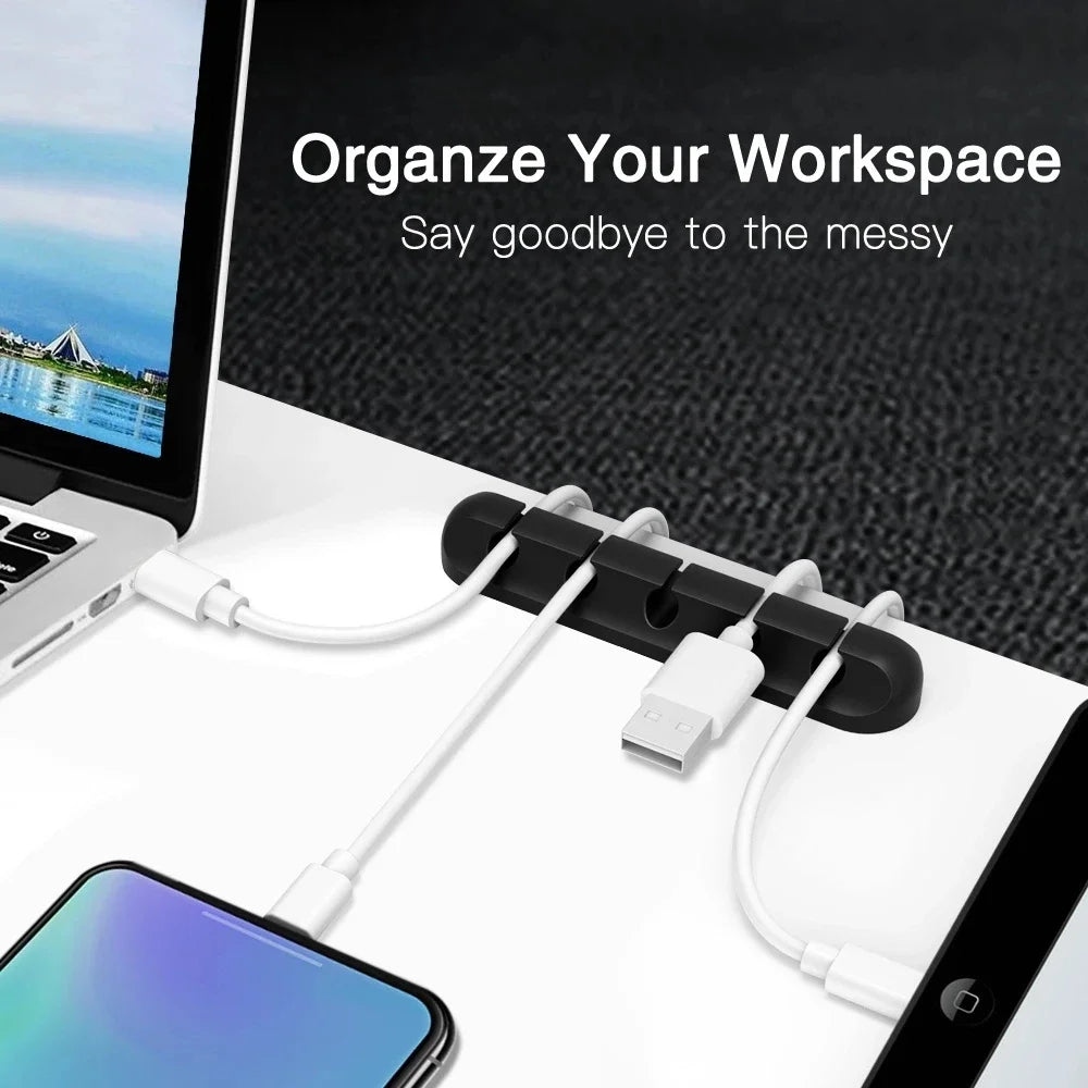 Silicone USB Cable Organizer – Desktop Charging Cable Winder Clip for Mouse, Earphone & Accessories