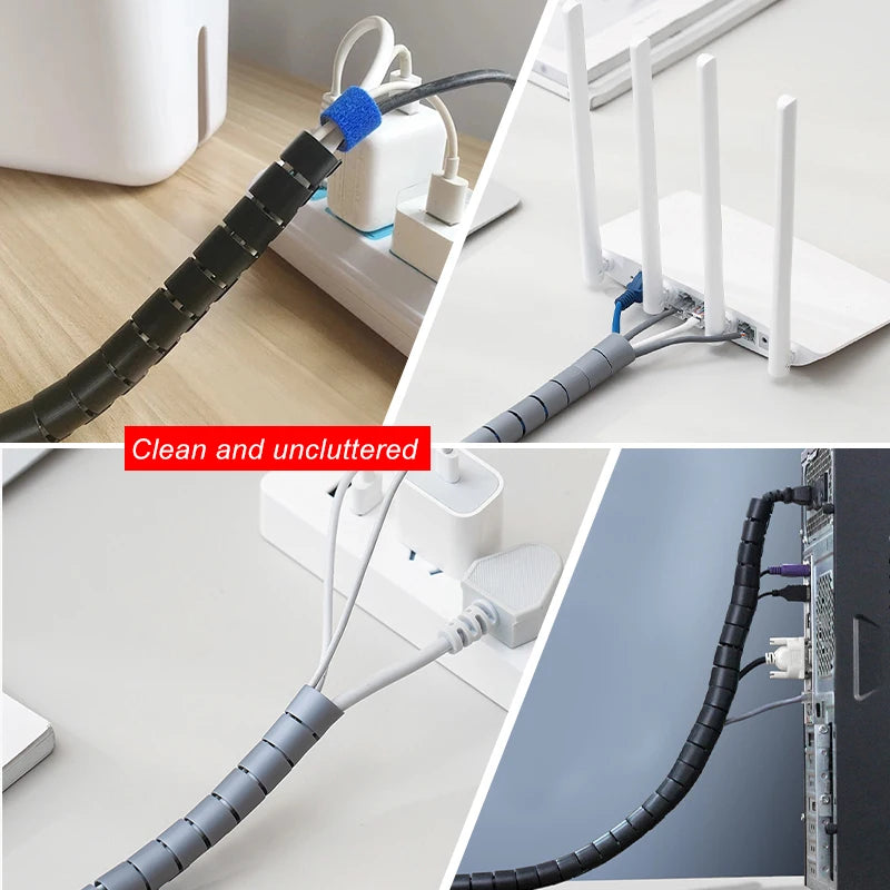 2M Cable Wire Protector Spiral Wrap Tube – Flexible PVC Cable Organizer Sleeve for Office & Home