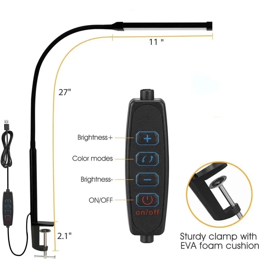 LED Desk Lamp Double/Single Head – Dimmable Gooseneck Eye-Caring Desk Light with Remote