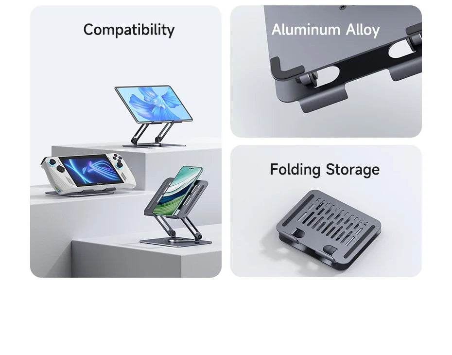 Hagibis 360° Rotating Tablet Stand – Adjustable Aluminum Dual Rod Foldable Holder for iPad Pro, Switch & ROG