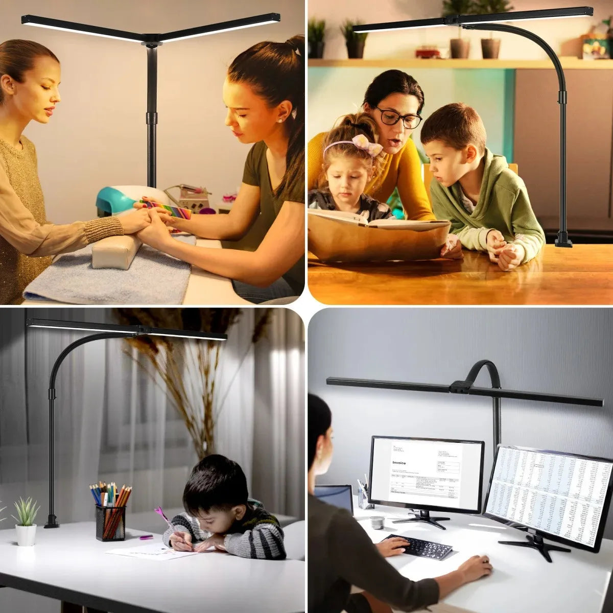 LED Desk Lamp Double/Single Head – Dimmable Gooseneck Eye-Caring Desk Light with Remote