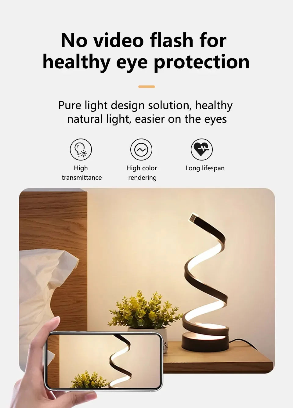 Creative Spiral LED Night Light – 3 Color Dimmable USB Table Lamp for Bedroom, Desk & Bedside